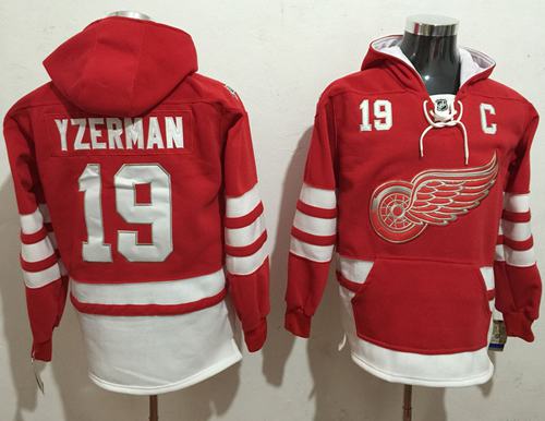 Red Wings #19 Steve Yzerman Red Name & Number Pullover NHL Hoodie - Click Image to Close